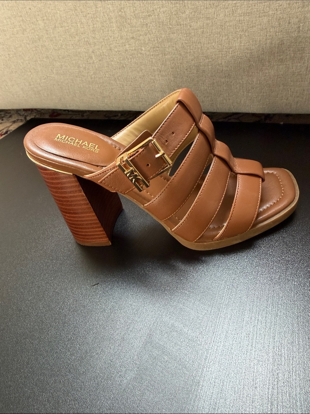 MICHAEL Michael Kors Brown Leather Strappy Block Heel Sandals - Picture 6 of 9